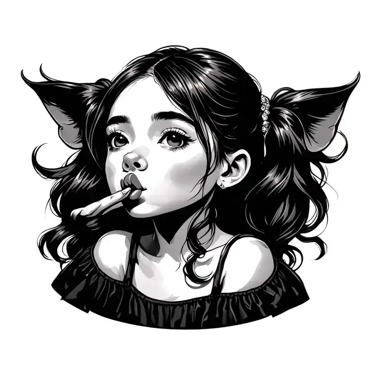 Girl With Pigtails Blowing A Kiss Line Art