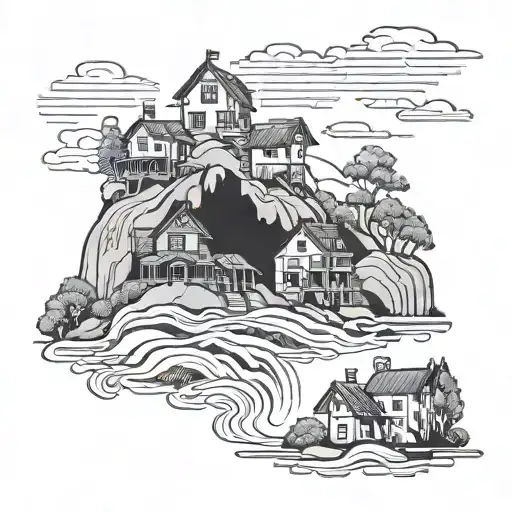 5 Houses On A Hill With Water And Trails