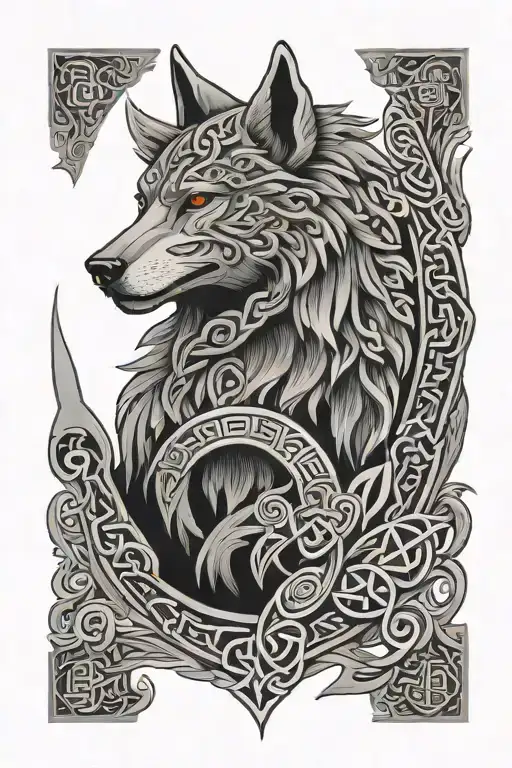 Celtic Wolf Totem Pole Japan Style
