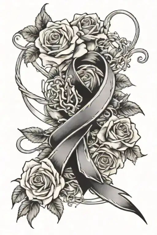 Honeysuckle And Roses With A Cancer Ribbon Intertwined