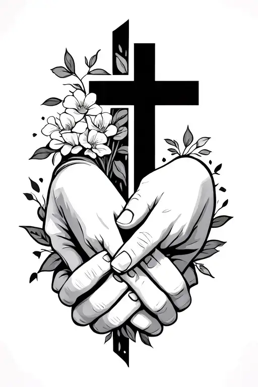 Matching Simple Cross Tattoo For Couple Holding Hands