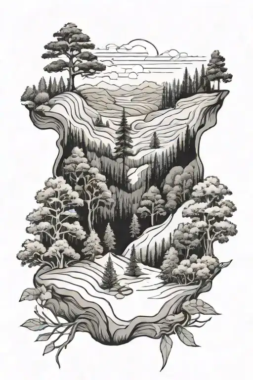 Wild Riwer Down The Hills In Forest Landscape