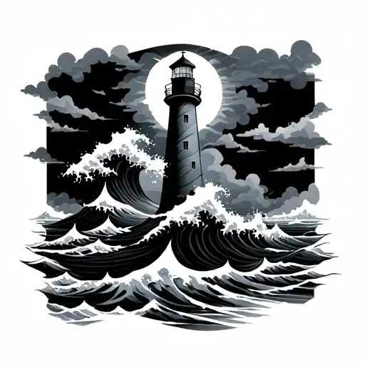 Lighthouse Waves Clouds Japanese
