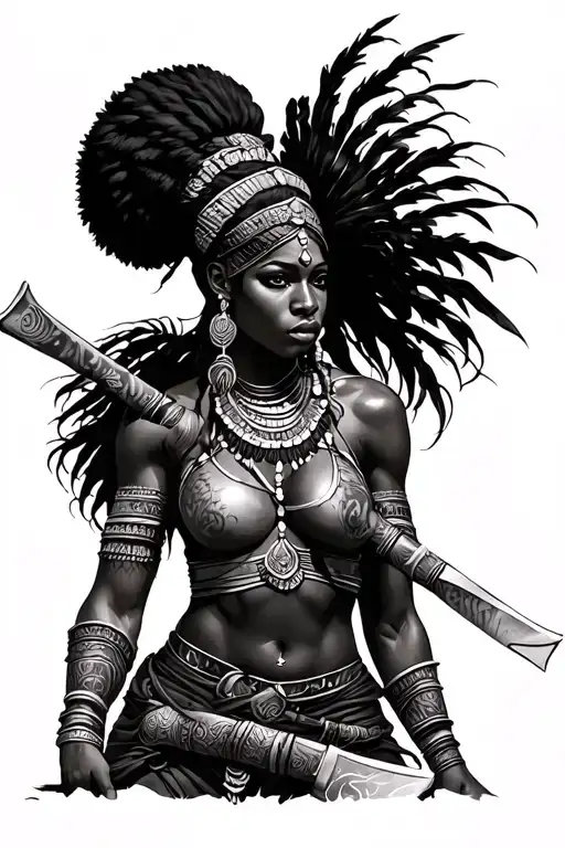 Female African Warrior Battling