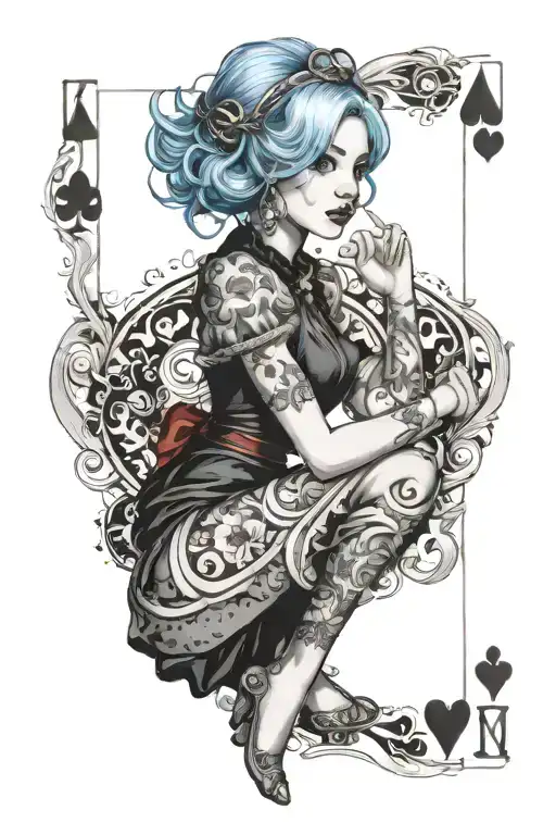 Blue Haired Girl In Playing Card