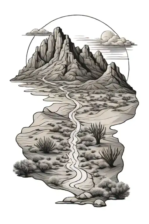 Desert Path Leading To Mountain