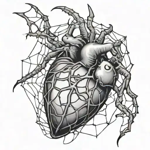 Human Heart Tangled In Spider Web