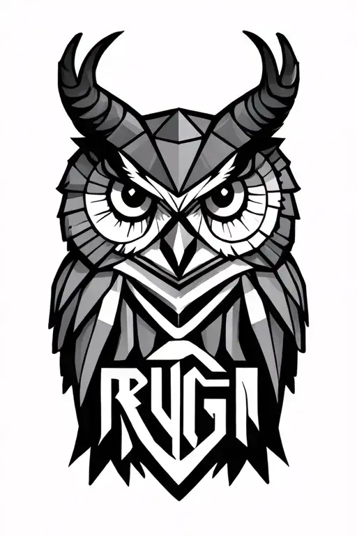 Geometric Design Incorporating Horned Owl And Letters Rogi