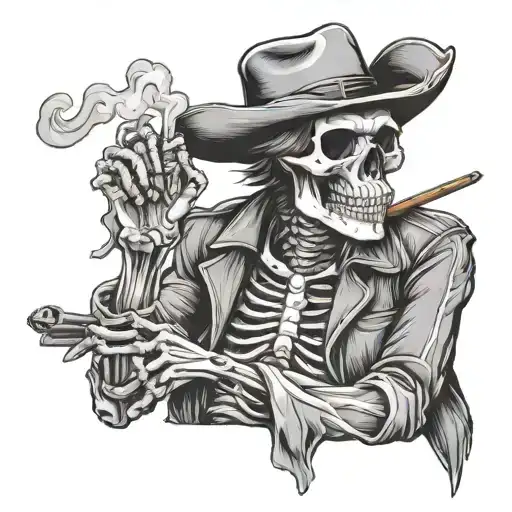Cowboy Skeleton Smokeing A Blunt