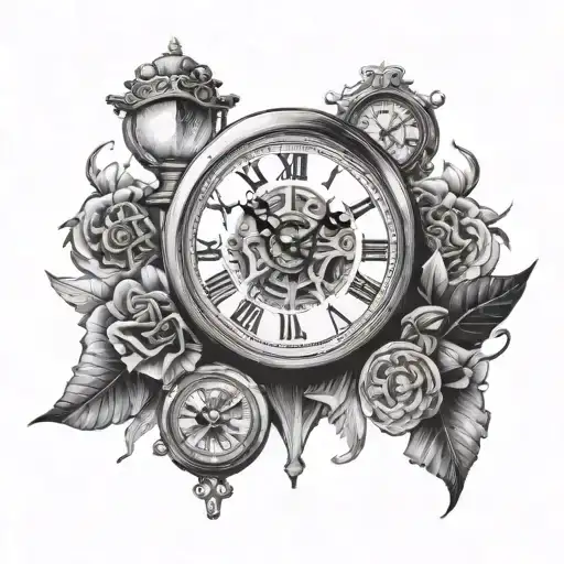 Clock And Hourglasses Representing