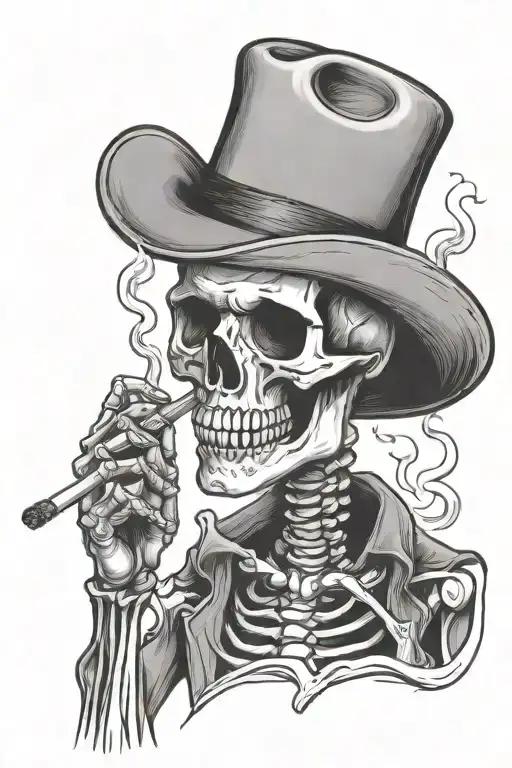 Cowboy Skeleton Smokeing A Cigarette