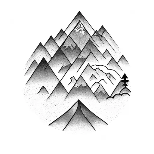 A Tattoo Of A Mountain Landscape With Travel Symbols Incorporated