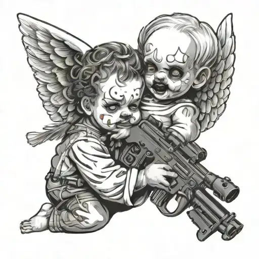 Baby Angel With Clown Makeup Holding Ak 47