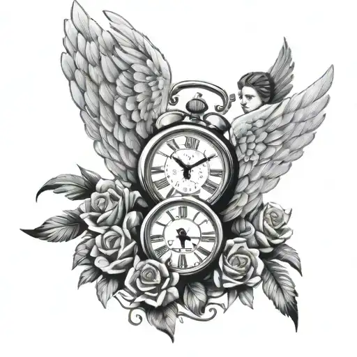 Angel Wings Spread Wide With A Princess Crown A Clock In Eye