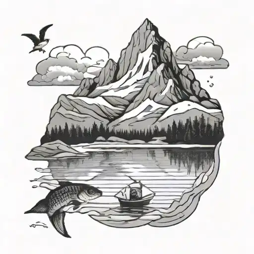Mountain With Fishing Lake