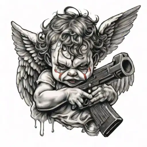 Baby Angel With Clown Makeup Holding Ak 47 Realism