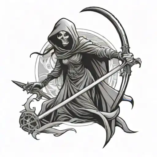 Female Reaper Full Body Flowing Cloak Holding Scythe