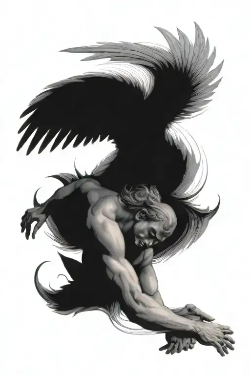 A Male Angel With Its Wings Spread Out Floating In Place