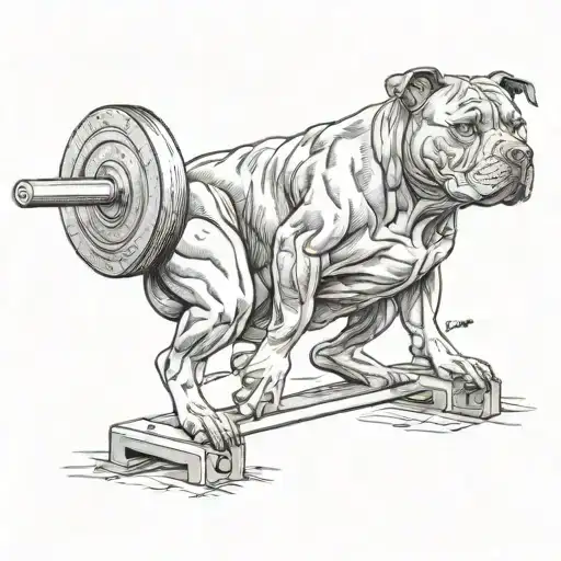 Highly Detailed Muscular Pit Bull Squatting Heavy Weight On A Barbell