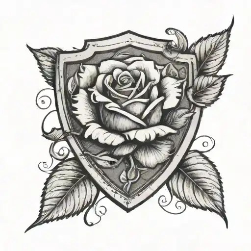 A Rose With The Stem Engraved On A Shield