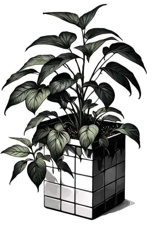 A Leafy And Flowy Plant With A Squared Tiled Pot Overflowing