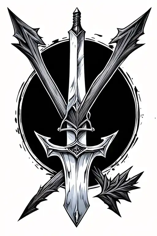 Black Tattoo Of A Arrow Pointing Up Designed As A Sword