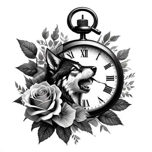 Realistic Stopwatch And Roses And Wolf Howling