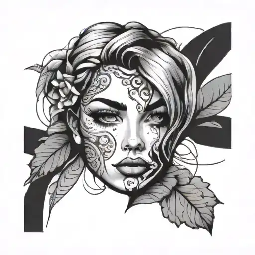 Simple Black And White Tattoo Of A Face