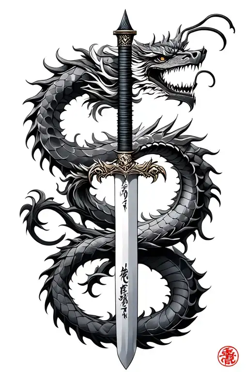 Samurai Sword With Dragon Intertwined