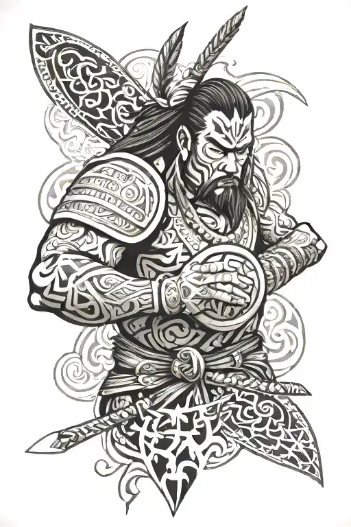 Tribal Samoan Tattoo Sleeve That Has A Samurai Incorporated