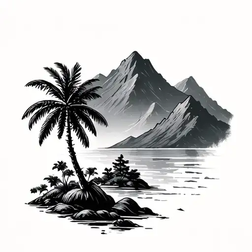 Mountain And Palm Tree