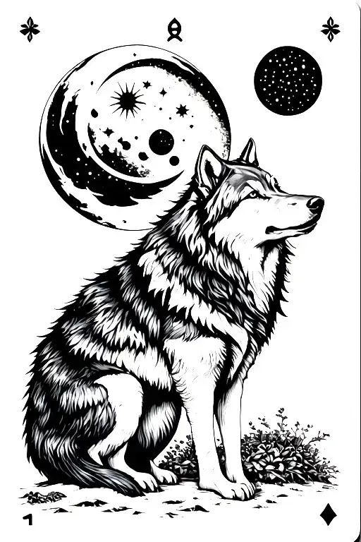 Moon Tarot Card With Wolves