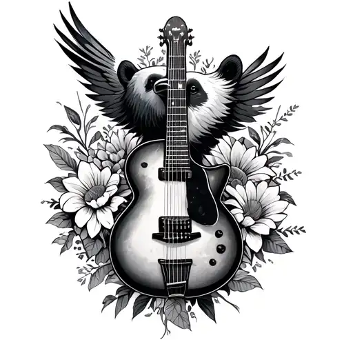 Guitar Flowers Bird Bear