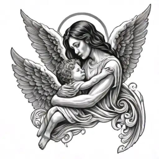 Mother And Son With An Angel Above