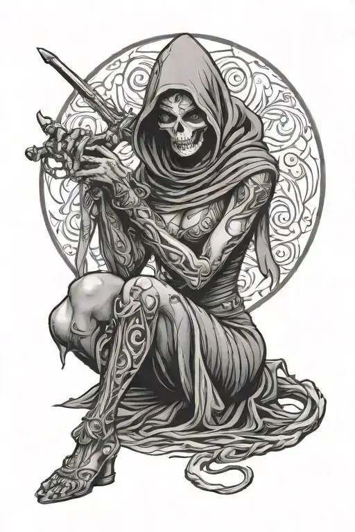 Sexy Female Gran Reaper Kneeling Down