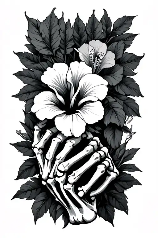 Skeleton Hand Holding Hibiscus
