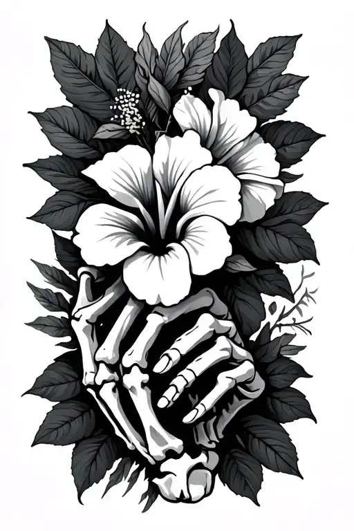 Skeleton Hand Holding Hibiscus