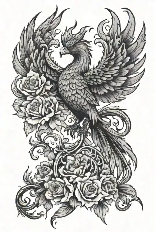 Phoenix Rising From Ashes With Flowers Growing