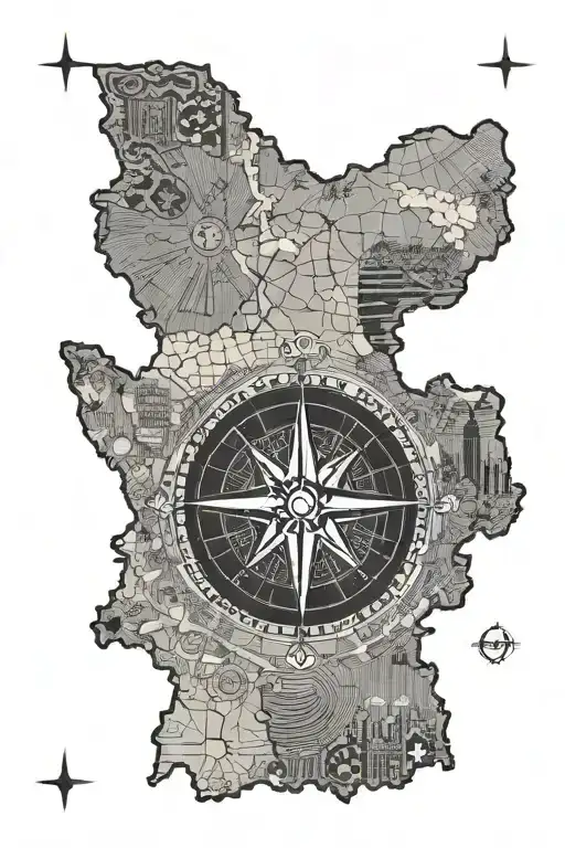 Idaho Map Outline Filled With Compass