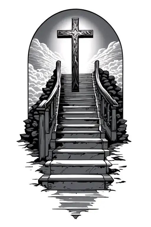 Stairway Leading To Heaven With Cross Surrounded