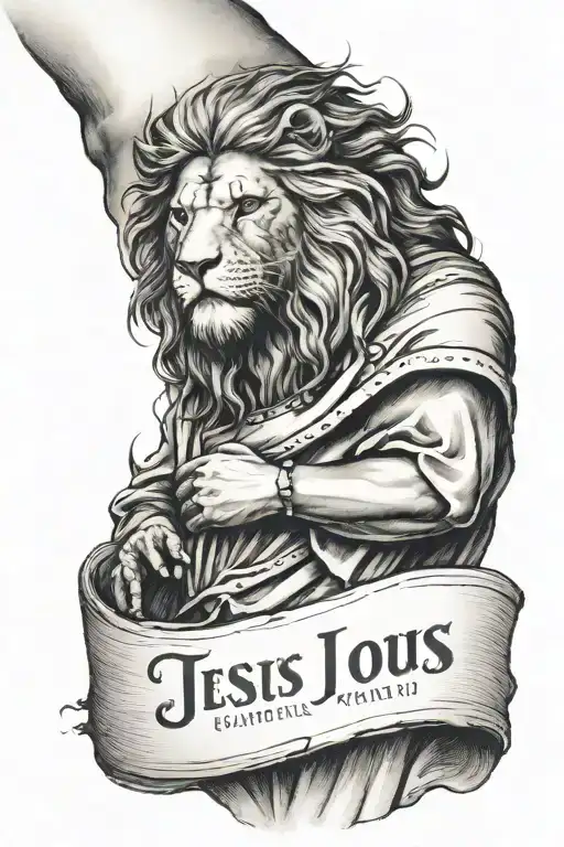 Sleeve Jesus And Lion On Forearm And Bible Verses Above Elbow