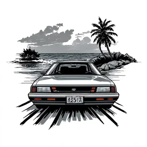 No Coastline Ocean With A Road Beside It With A 90S Jdm Sentra Driving Down It