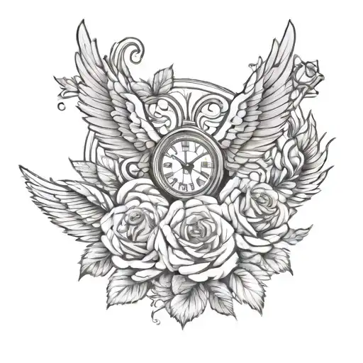 Roman Numerals Surrounded By Roses A And Wings
