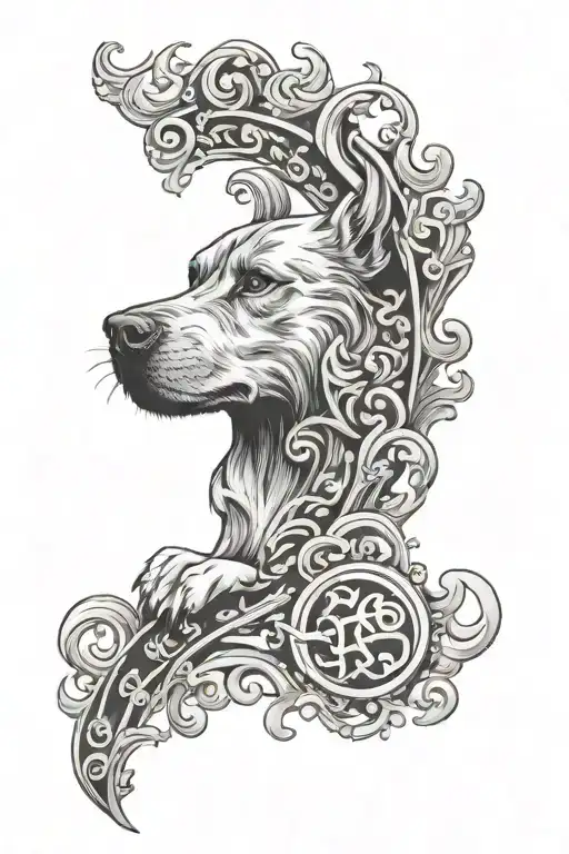 Dog Paw And Taurus Symbol Surrounded