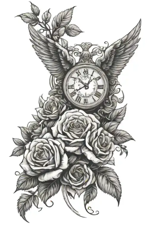 Roman Numerals Surrounded By Roses A And Wings