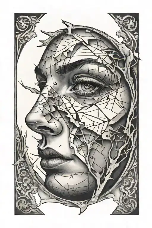 Face Looking Into A Broken Mirror