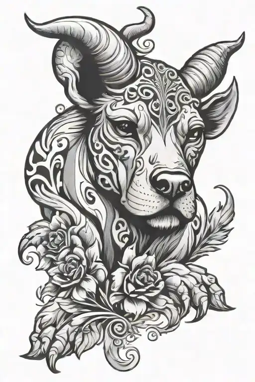 Dog Paws And Taurus Symbol Surrounded