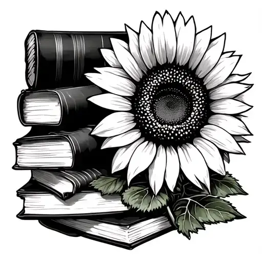 Sunflower And Books Surrounded