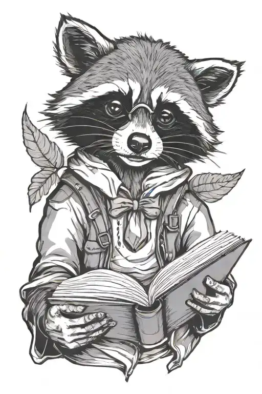 Raccoon Wearing A Monacle Holding A Book Open In Front