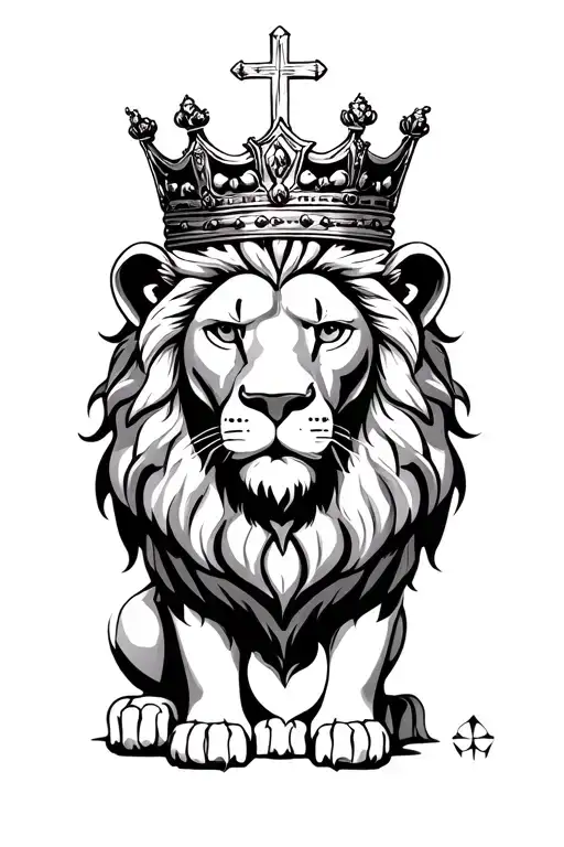 Lion Wearing A Crown Next To A Simple Cross